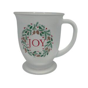 Holiday‎ Style Frosted Glass Mug Joy Wreath Design 14.6 Fl Oz New
